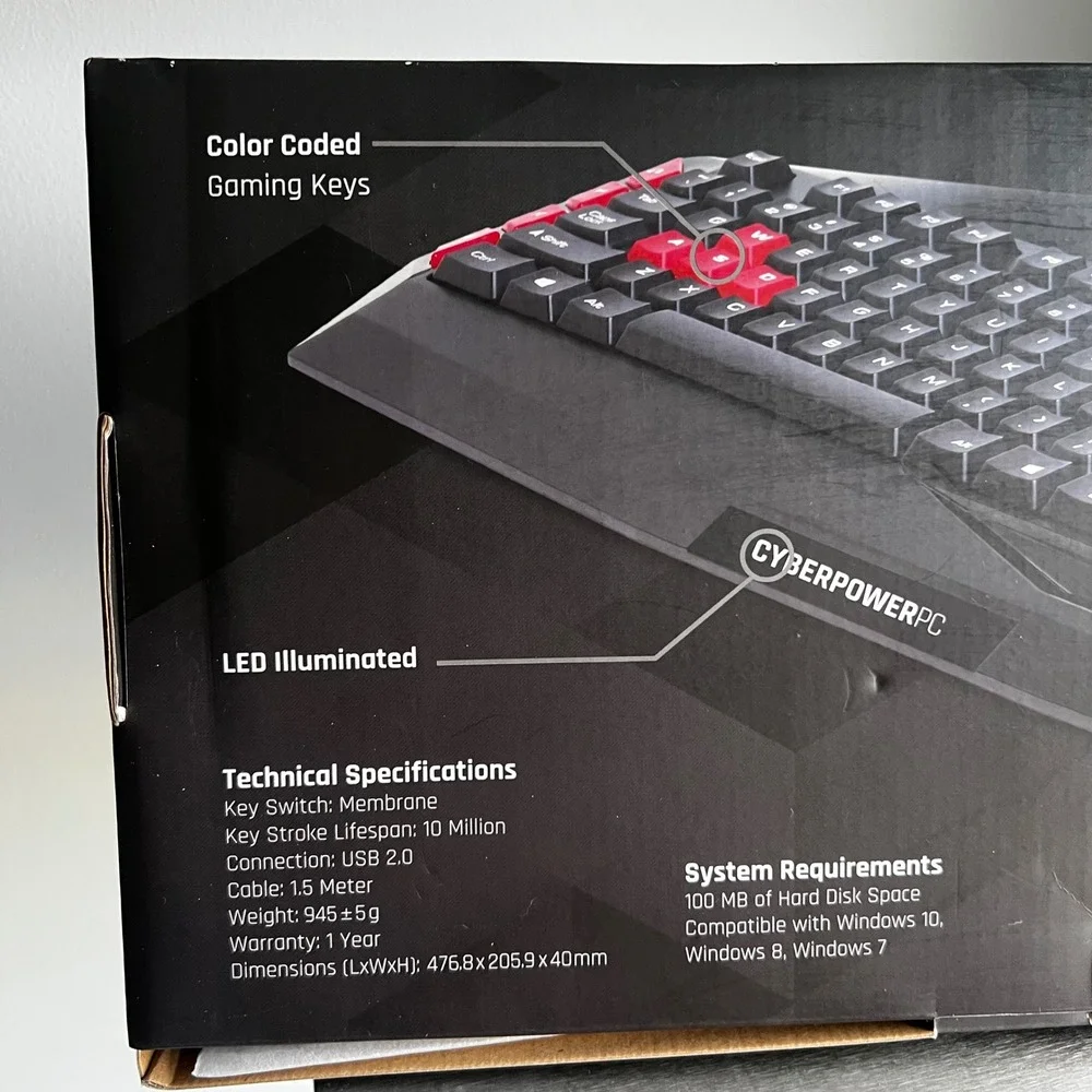 CyberPowerPC Multimedia Gaming Keyboard LED Illuminated Tactile Membrane USB